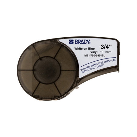 Étiquettes en vinyle Brady M21-750-595-BL d'origine - Texte blanc sur fond bleu - Largeur : 19,1 mm longueur : 6,40 m