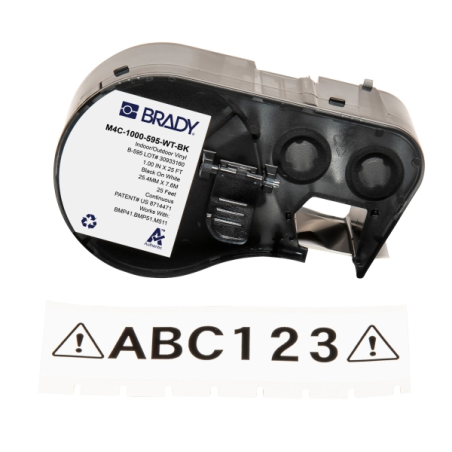 Étiquettes en vinyle Brady M4C-1000-595-WT-BK d'origine - Texte noir sur fond blanc - Largeur : 25,40 mm longueur : 7,62 m
