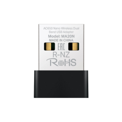 Adaptateur Wi-Fi double bande USB Mercusys MA20N AC650 - Jusqu'à 433 Mbit/s en 5 GHz, jusqu'à 200 Mbit/s en 2,4 GHz - Noir