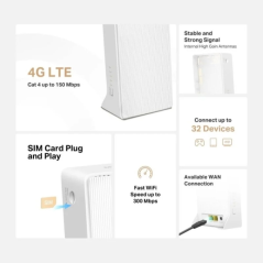 Routeur sans fil Mercusys 4G LTE 300 Mbps - 2 ports 10/100 Mbps - Blanc