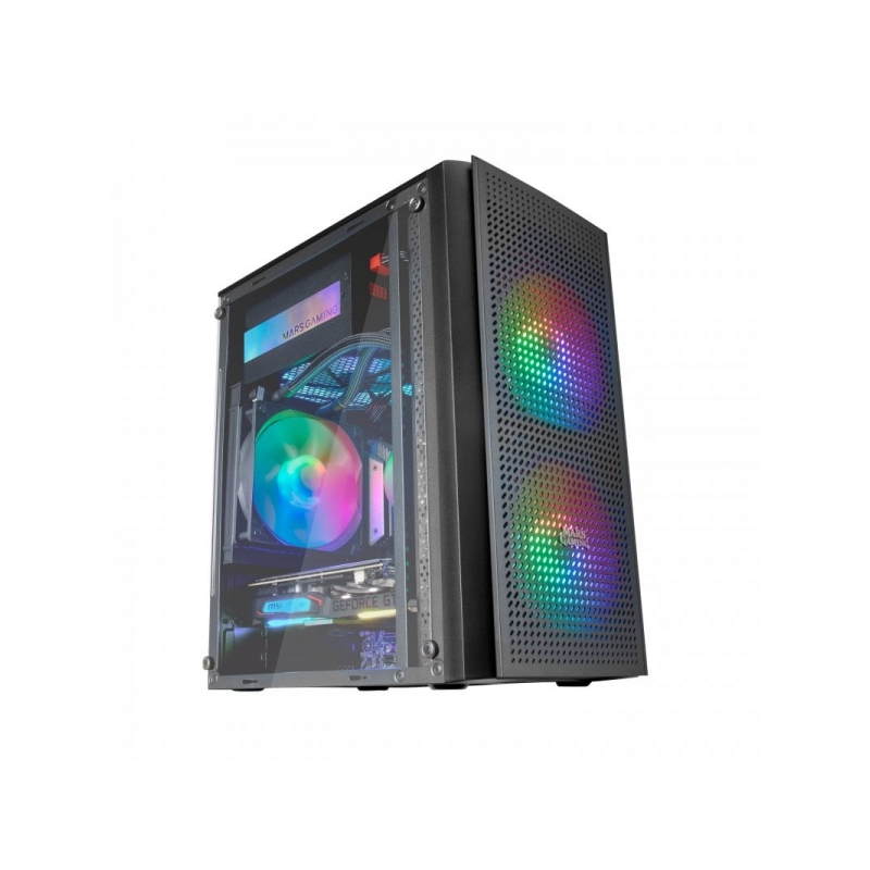Boîtier de jeu compact Mars Gaming MC300 - Fenêtre en verre trempé - Triple ventilation FRGB - Grille avant TOTAL-MESH - Support