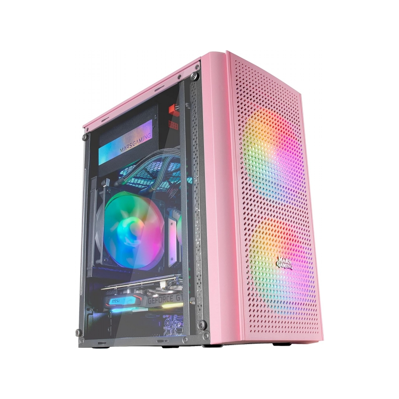 Mars Gaming MC300 Boîtier Gaming Compact - Fenêtre en Verre Trempé - 3 Ventilateurs FRGB - Grille Avant TOTAL-MESH - Support Mic