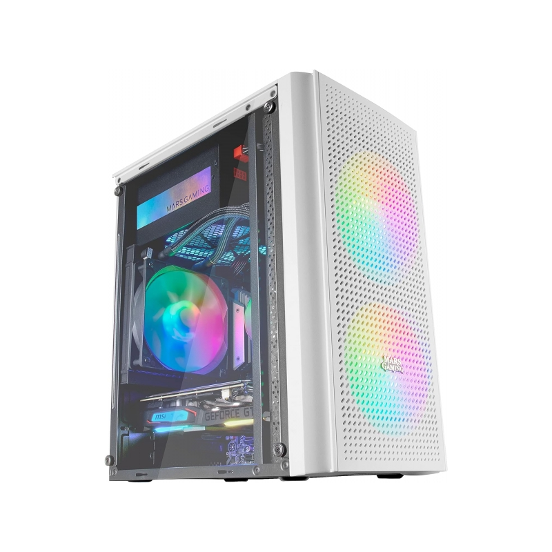 Boitier Gaming Compact Mars Gaming MC300 - Fenêtre en Verre Trempé - Triple Ventilation - Support Refroidissement Liquide - Écla