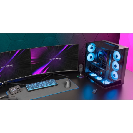 Boîtier tour ATX Mars Gaming MC-3GF - 2 ventilateurs ARGB arrière préinstallés - Panneau latéral triple en verre trempé - Montag