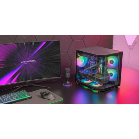 Boîtier tour ultra-compact Mars Gaming MC-3TLITE - Ventilateur FRGB intégré de 120 mm - Triple panneau en verre trempé - Compati