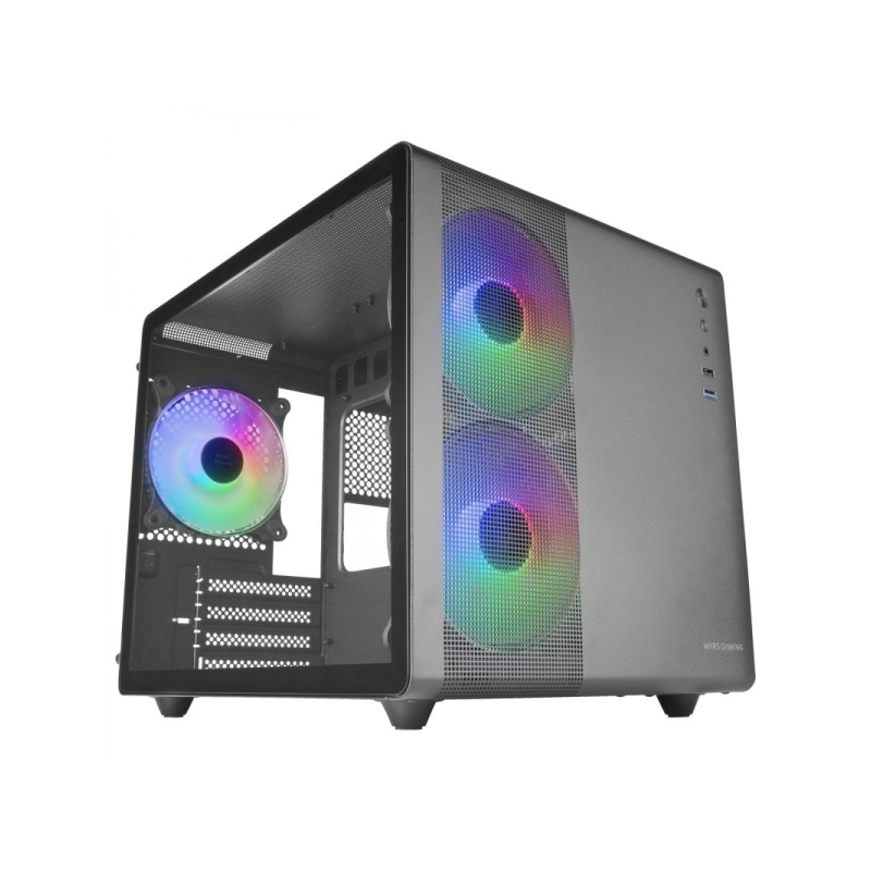 Boîtier de jeu compact Mars Gaming MC-400 - Double caméra - Refroidissement triple FRGB - Fenêtre en verre trempé - Panneau laté