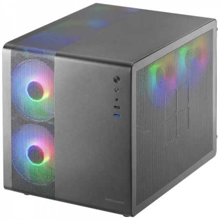 Boîtier de jeu compact Mars Gaming MC-400 - Double caméra - Refroidissement triple FRGB - Fenêtre en verre trempé - Panneau laté