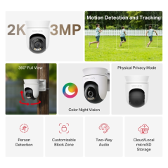 Caméra extérieure WiFi Mercusys MC510 2K QHD - Vision nocturne couleur - Rotation à 360° - Détection intelligente - Blanche