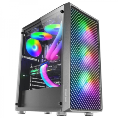 Mars Gaming MC-F Mid-Tower Gaming - 4 Ventilateurs ARGB - Verre Trempé - Support Refroidissement Liquide - Gestion des Câbles -