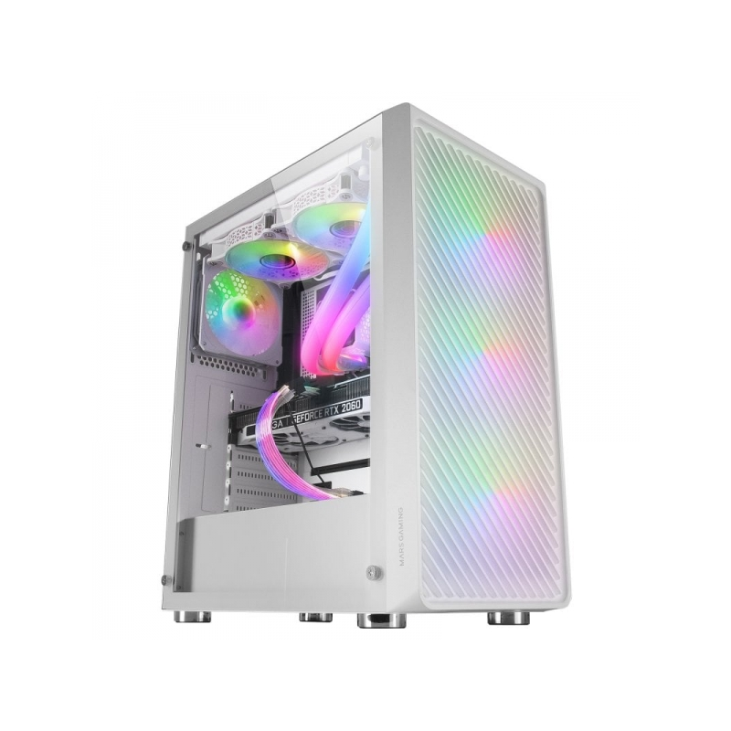 Mars Gaming MC-F Mid-Tower Gaming - 4 ventilateurs ARGB - Fenêtre en verre trempé - Support de refroidissement liquide - Couleur