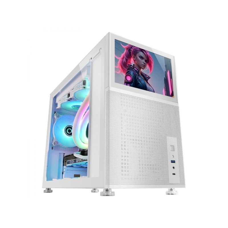 Boîtier PC Gaming Mars Gaming MC-LCD - Écran LCD IPS 8" - Support refroidissement liquide - Connectivité USB-C et USB 3.0 - Gran