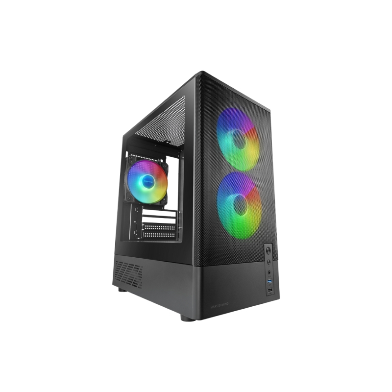 Boîtier tour Mars Gaming MC-ONYX Micro-ATX/Mini-ITX - 3 ventilateurs ARGB FDB 120 mm - Verre trempé - USB 3.0 - USB 2.0 - Audio