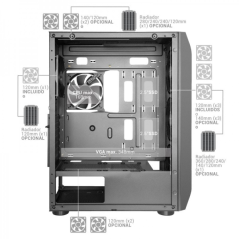 Tour PC Mars Gaming MC-PRO2 - 5 Ventilateurs Ultra Silencieux - Support Refroidissement Liquide - Fenêtre en Verre Trempé - Coul