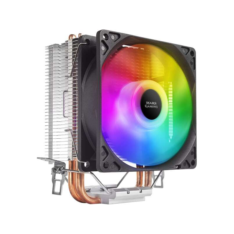 Ventilateur CPU Mars Gaming 90 mm avec dissipateur thermique - Éclairage RVB - Jusqu'à 130 W - Vitesse max. 2200rpm - 2 caloducs