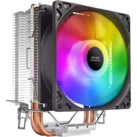 Ventilateur CPU Mars Gaming 90 mm avec dissipateur thermique - Éclairage RVB - Jusqu'à 130 W - Vitesse max. 2200rpm - 2 caloducs