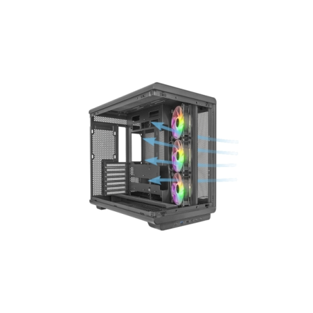 Boîtier tour ATX Mars Gaming MC-REV - Trois ventilateurs ARGB - Panneau latéral double en verre trempé - Double compartiment - 7