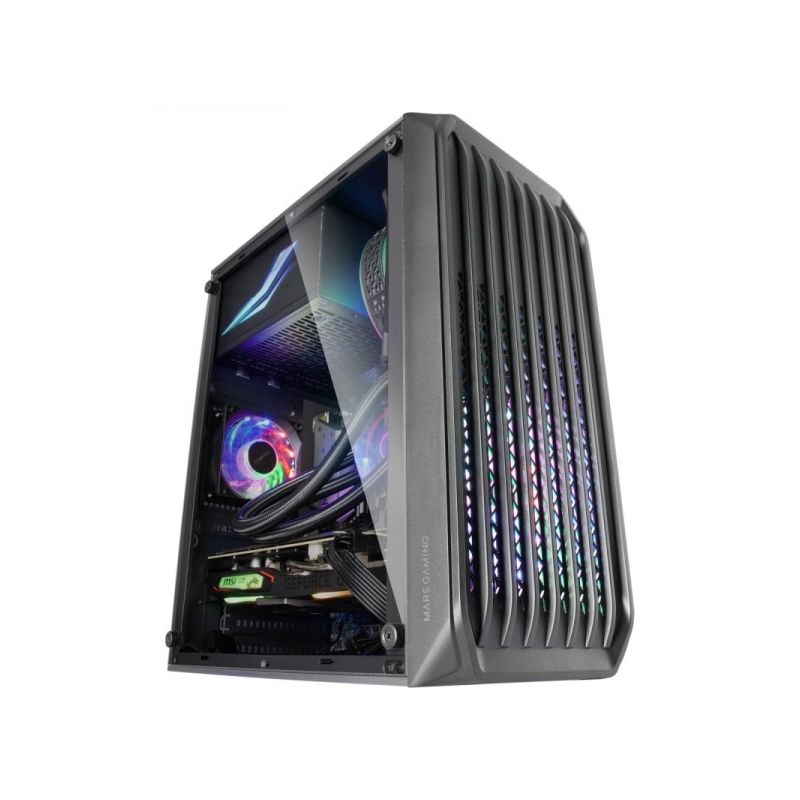 Mars Gaming MC-S2 Boîtier de jeu compact - Ventilateurs FRGB - Débit d'air optimal - Fenêtre latérale complète - Compatible Micr