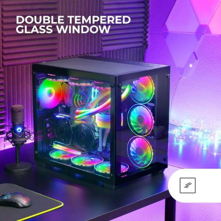 Boîtier PC Mars Gaming MCV3 E-ATX taille XXL - Double fenêtre en verre trempé - Capacité étendue XXL - Structure modulaire à dou