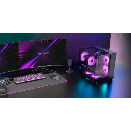 Boîtier tour ultra-compact Mars Gaming MC-VISIONM - Compatible refroidissement liquide jusqu'à 240 mm - Triple panneau en verre