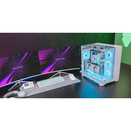 Boîtier tour ATX Mars Gaming MC-VISION - Compatible refroidissement liquide - Triple vitrage trempé - Double compartiment - 7 em