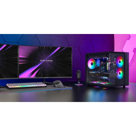 Boîtier tour ATX Mars Gaming MCV-ONE - Ventilateur arrière FRGB 120 mm - Panneau avant en verre trempé incurvé - Double comparti