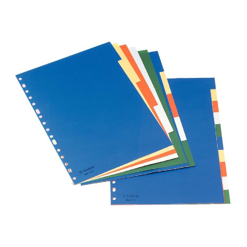 Esselte A4 Intercalaires Plastique 5 Onglets 5 Couleurs Carton Blanc Noir Index - Matière PP - Format A4 - Multi-trous - 5