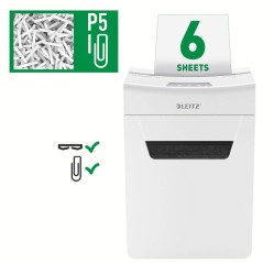 ✅ Leitz IQ Protect Premium 6M - Destructeur de papier intelligent et compact - P5 Micro Cut - Blanc couleur Blan en stock