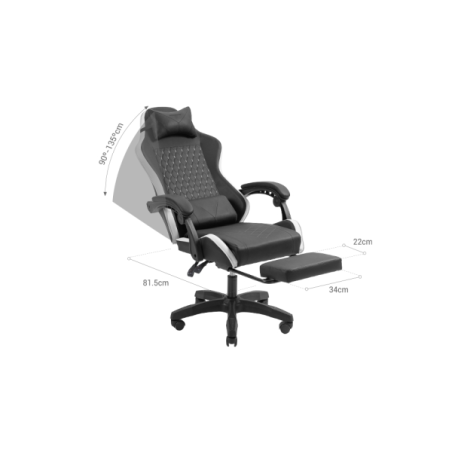 Chaise de jeu ergonomique Mars Gaming MGC-X - Repose-pieds extensible - Coussins lombaires et cervicaux - 660 x 540 x 1250 mm -