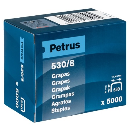 ✅ Petrus Boite de 5000 Agrafes Cuivre 530/8 pour Cloueuse - Goupille 8mm couleur Cobre en stock