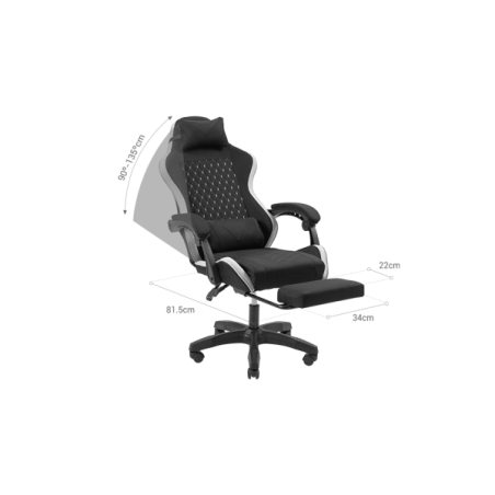 Chaise de jeu ergonomique Mars Gaming MGC-X en tissu respirant - Repose-pieds extensible - Coussins lombaires et cervicaux - 660