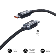 Câble USB-C Subblim Optimus - 60 W - Nylon tressé - 480 Mbps - 2 mètres - Noir