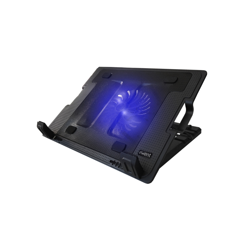 Support pour ordinateur portable Ewent - Grand ventilateur silencieux jusqu'à 17" - 2 ports USB - Noir