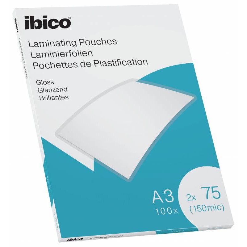 Ibico Gloss A3 Portefeuilles de plastification 150 microns - Finition cristal haute brillance - Taille A3 - Boîte de 100