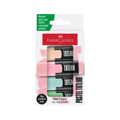 Lot de 4 marqueurs fluorescents Faber-Castell TXTLNR - Pointe biseautée - Tailles de trait 1, 2 et 5 mm - Encre à base d'eau