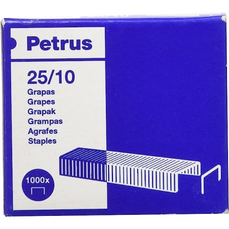 ✅ Petrus Boite de 1000 Agrafes Galvanisées 25/10 - Jusqu'à 60 Feuilles - Pin 10mm couleur Acero en stock