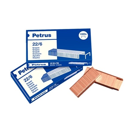 ✅ Petrus Lot de 4 Boites de 1000 Agrafes 22/6 Cuivre - Jusqu'à 30 Feuilles - Broche 6mm couleur Cobre en stock