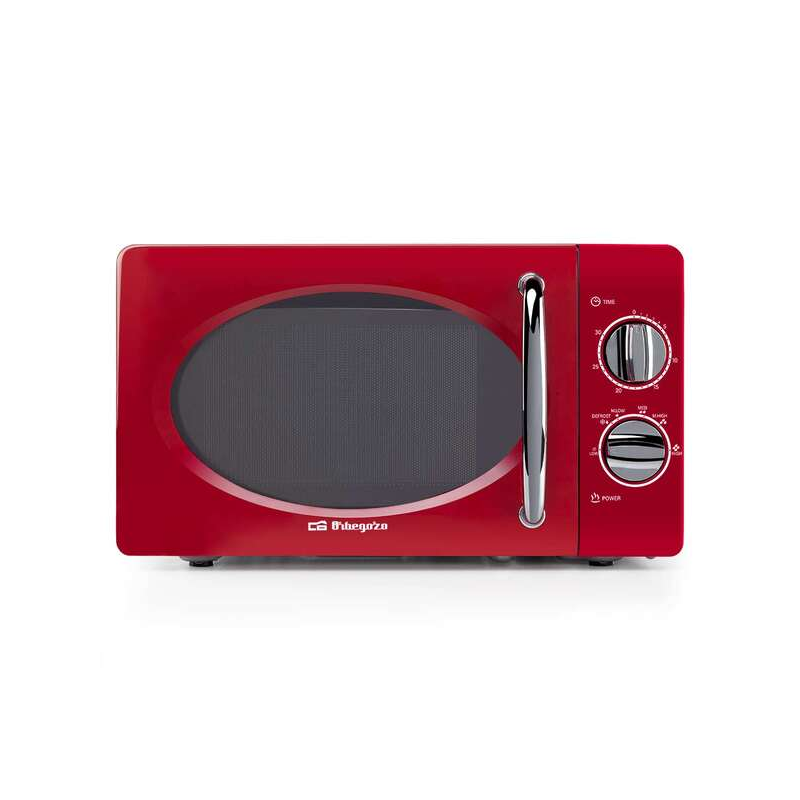 Micro-ondes Orbegozo MI 2020 Rouge Vintage - 20 L - 700 W - 6 niveaux de puissance - Minuterie 30 min - Décongélation rapide - D