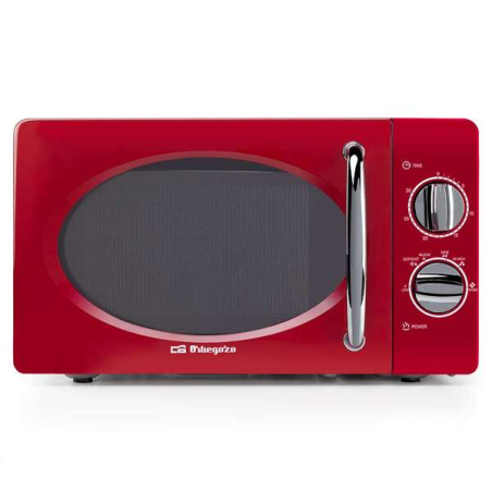 Micro-ondes Orbegozo MI 2020 Rouge Vintage - 20 L - 700 W - 6 niveaux de puissance - Minuterie 30 min - Décongélation rapide - D