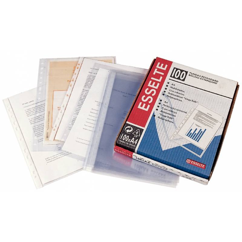 Esselte Lot de 100 Porte-Documents - Quarter Size - PVC Lisse - Multi-trou-11 - Transparent