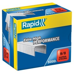✅ Rapid Super Strong Boite de 5000 Agrafes 9/8 - De 10 à 40 Feuilles - Fil Galvanisé Super Renforcé - Pin 8mm en stock