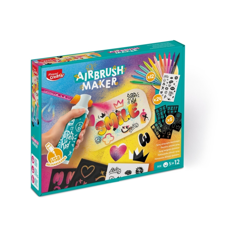 Kit de dessin à l'aérographe Maped pour enfants, facile à utiliser avec les marqueurs Maped Jungle + recharges - À partir de 5 a