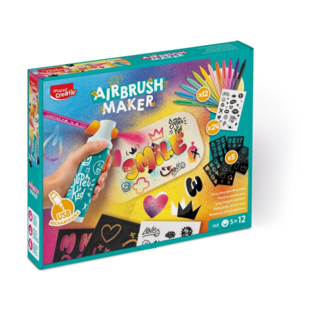 Kit de dessin à l'aérographe Maped pour enfants, facile à utiliser avec les marqueurs Maped Jungle + recharges - À partir de 5 a