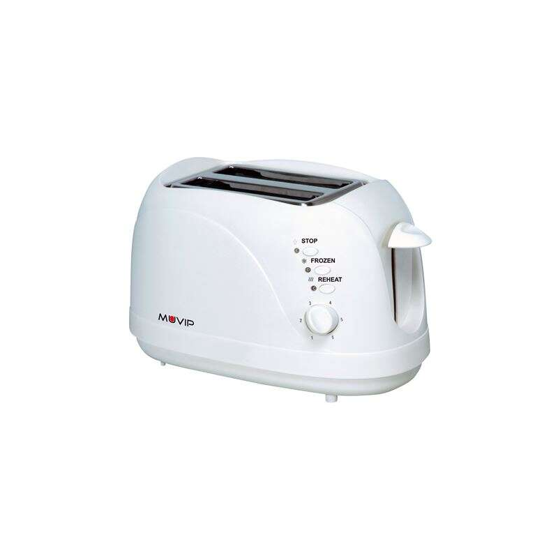 Grille Pain Muvip 750W - Capacité pour 2 Tranches - 6 Niveaux de Grillage - Fonction Chaleur, Décongélation et Réchauffage - Arr