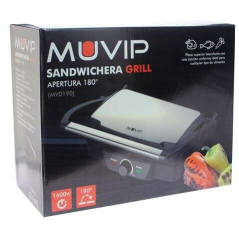 Muvip Sandwich Maker Grill 1600W - Ouverture jusqu'à 180º - Température réglable - Plateau supérieur inclinable - Poignée Cold T
