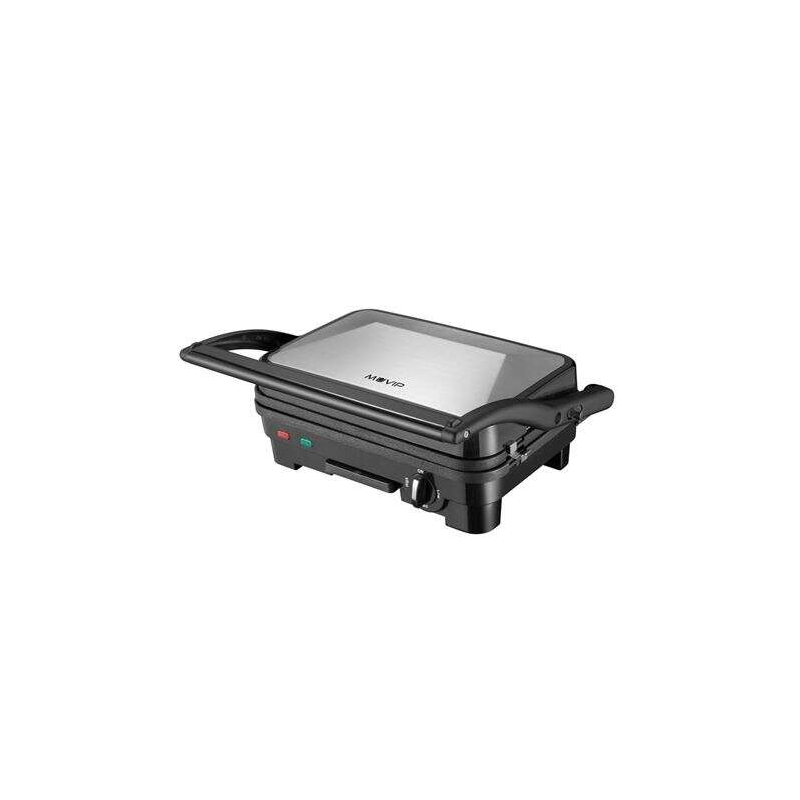 Muvip Sandwich Maker Inox 1800W - Plaques de Grill Antiadhésives Réversibles, Lisses - Sélecteur de Température - Plaque Supérie