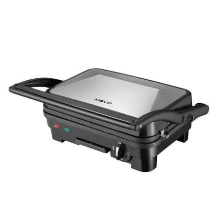 Muvip Sandwich Maker Inox 1800W - Plaques de Grill Antiadhésives Réversibles, Lisses - Sélecteur de Température - Plaque Supérie