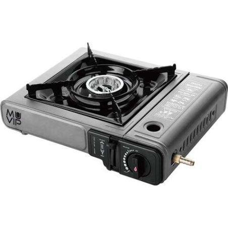 Cuisinière à gaz portable Muvip 1 brûleur avec adaptateur pour bouteille externe - Allumage automatique - Brûleur en aluminium -