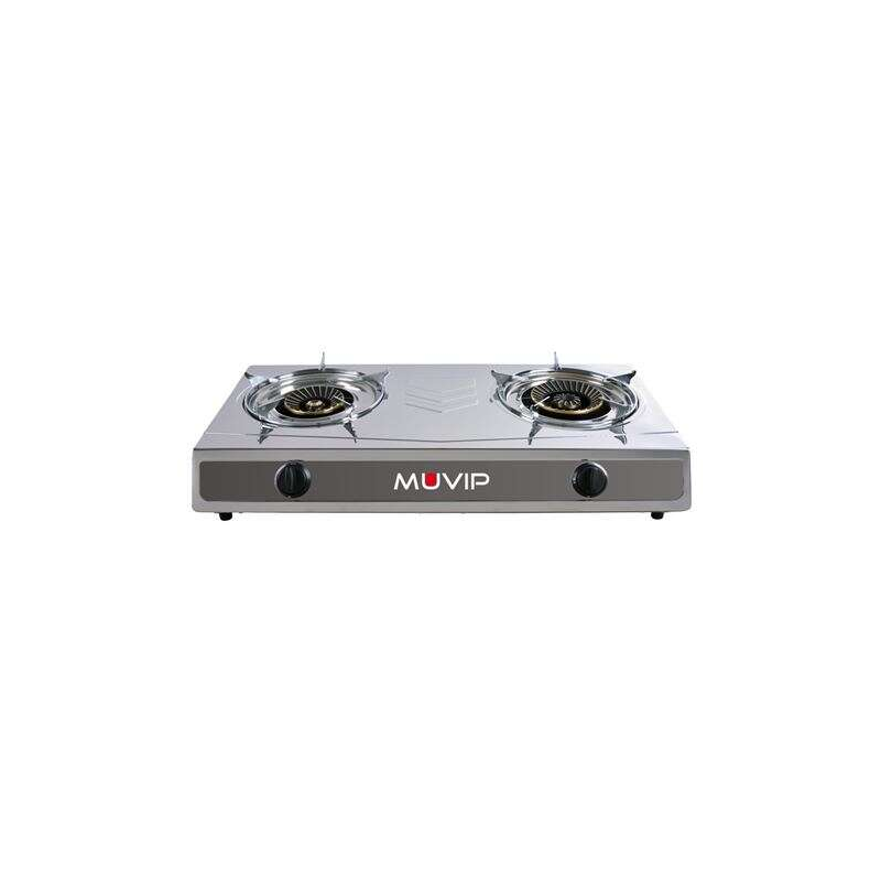 Cuisinière à gaz Muvip série Strong en acier inoxydable 2 brûleurs - allumage piézoélectrique - brûleur en fonte amovible