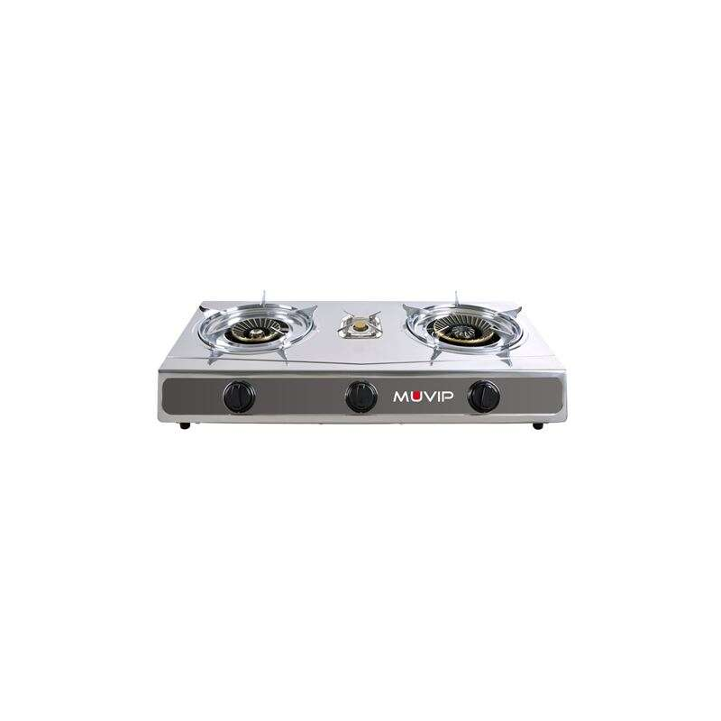 Cuisinière à gaz Muvip série Strong en acier inoxydable 3 brûleurs - allumage piézoélectrique - brûleur en fonte amovible