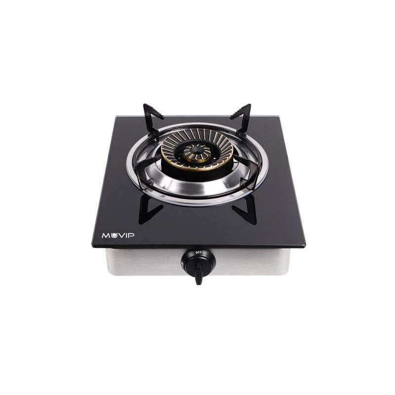 Cuisinière à Gaz Muvip Inox 1 Brûleur - Verre Trempé - Allumage Piézoélectrique - Brûleur Fonte Amovible